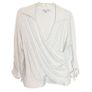Anne Fontaine Faux Wrap Ruched V-Neck Top,